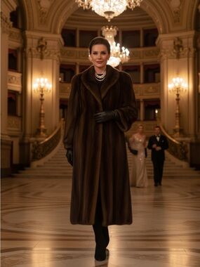 Harper’s Furs Natural Lunaraine Mink Coat Full Length Shawl Collar Medium